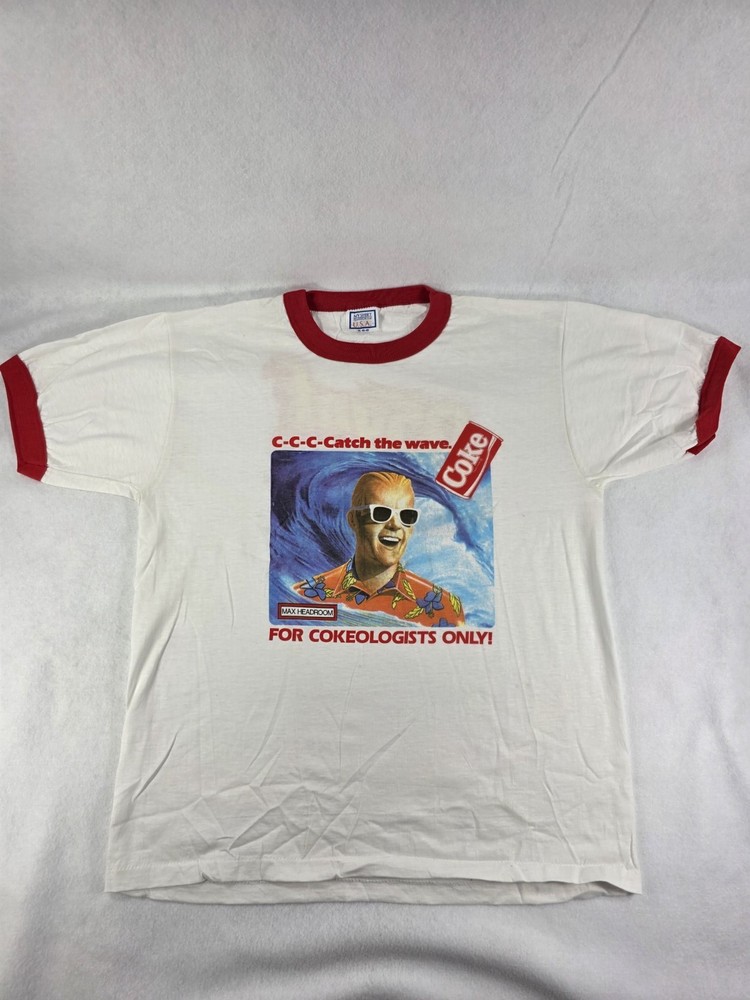 Vintage 80s Max Headroom Coca-Cola Ringer Tee Single Stitch Made in USA