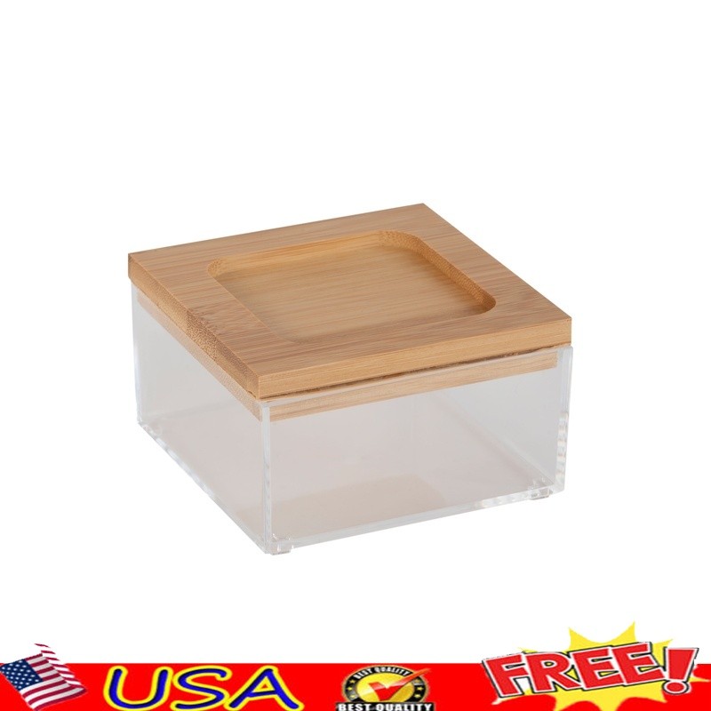 Clear Bamboo Lid Jewelry Organizer Box for Makeup & Accessories Storage