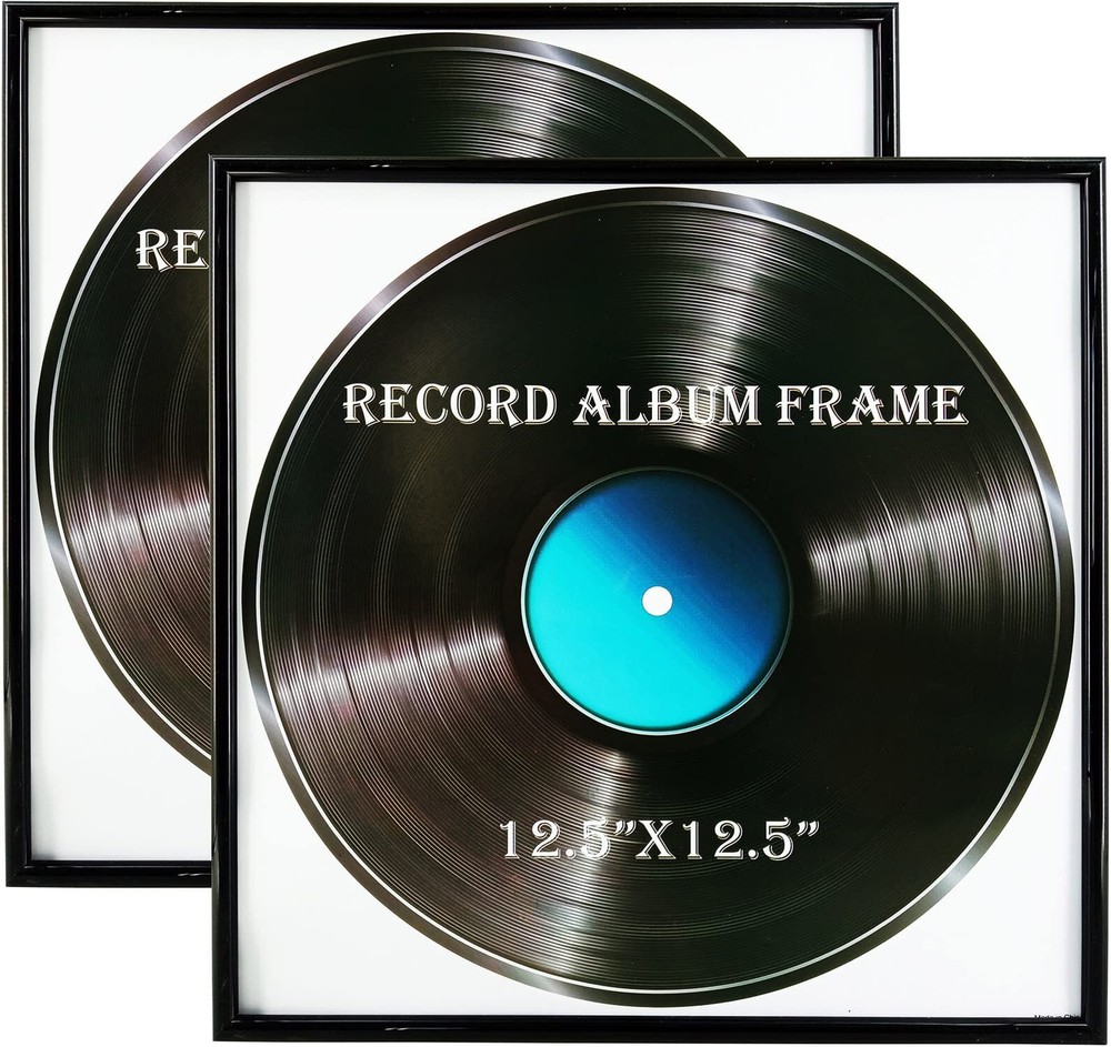 Black Music Record Album Frame, 2 Pack, 12.5x12.5 Inch High Glossy Frame, Mad...