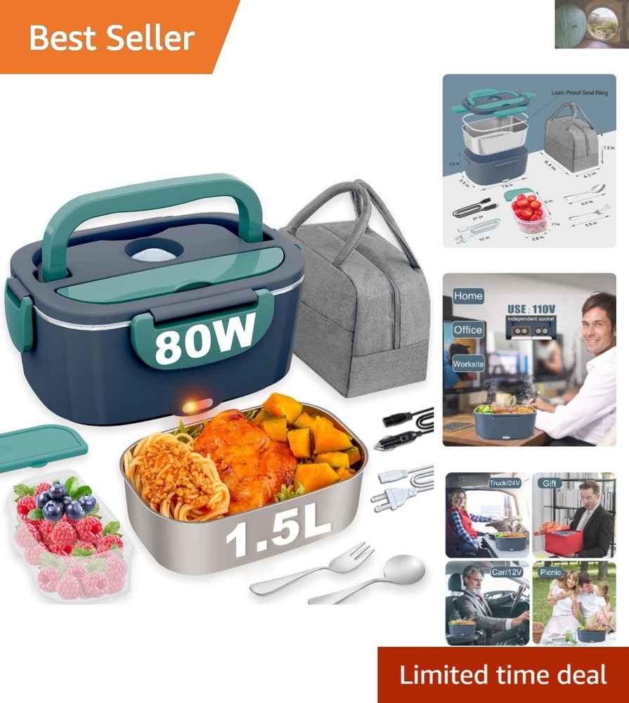 1.5L Portable Lunch Box Heater with 80W Fast Heating for On-the-Go Meals