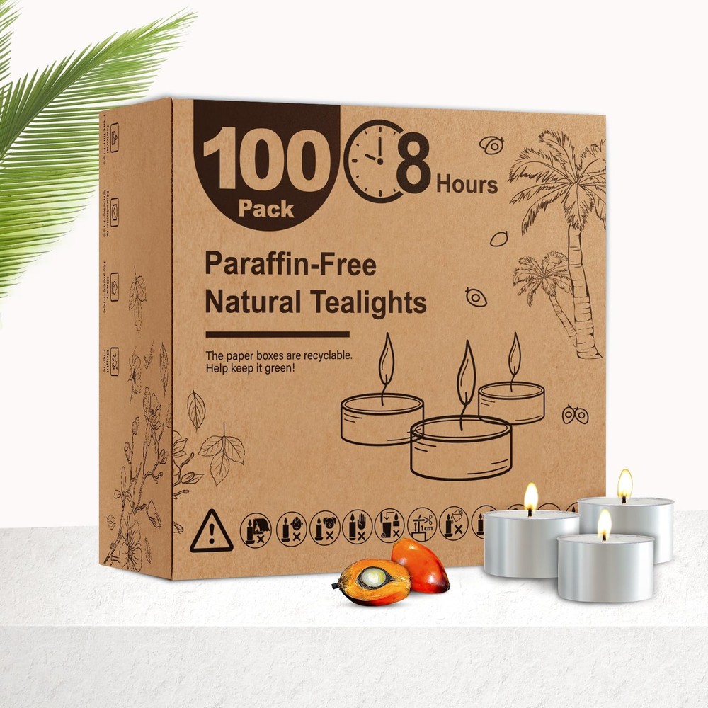Tea Candles 100 Pack - 8 Hour Burn Time,Unscented Tea Lights Candles for Shab...