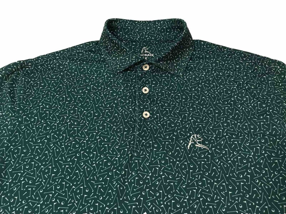 Rhoback Golf Polo Shirt Mens Small Dark Green Performance Balls Clubs Flags