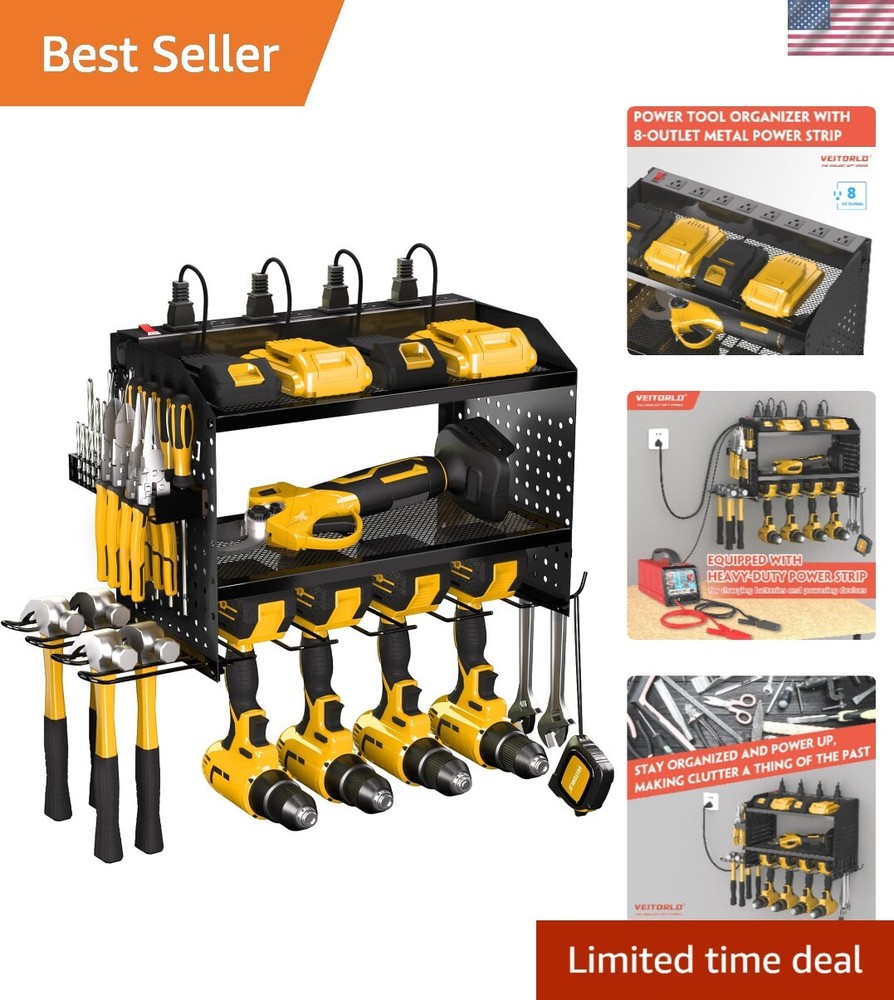 Power Tool Organizer Wall Mount with Charging Station, 4 Drill Holder Heavy D...