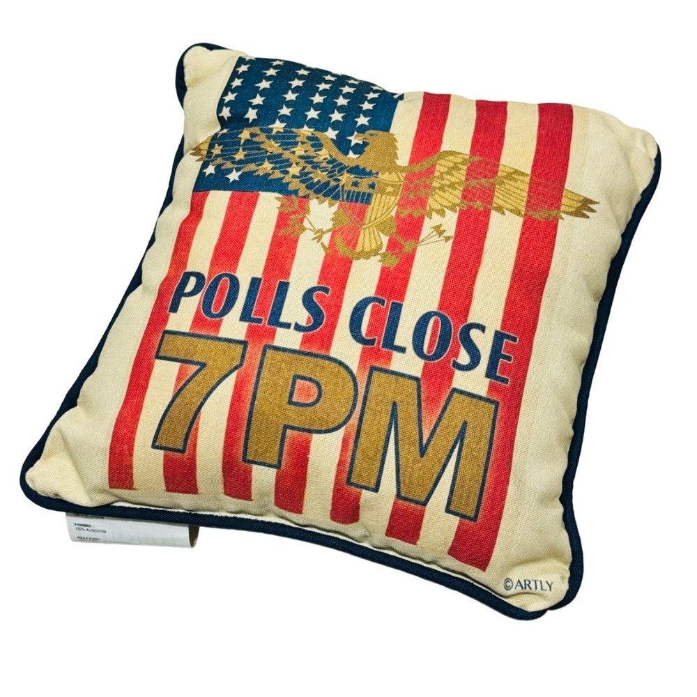 Vintage Election Posters Polls Close 7PM Vote America Patriotic 12in Toss Pillow