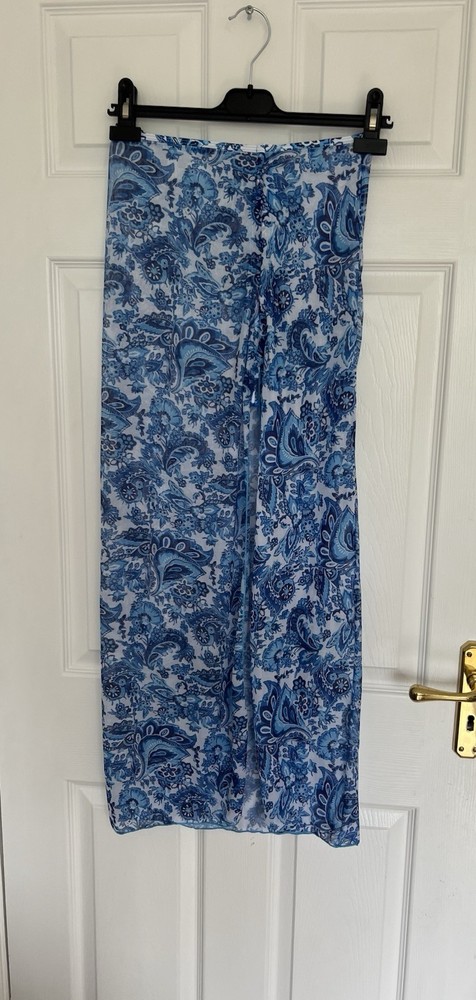 Blue Paisley Sheer Skirt Cover-Up Small Size Beachwear