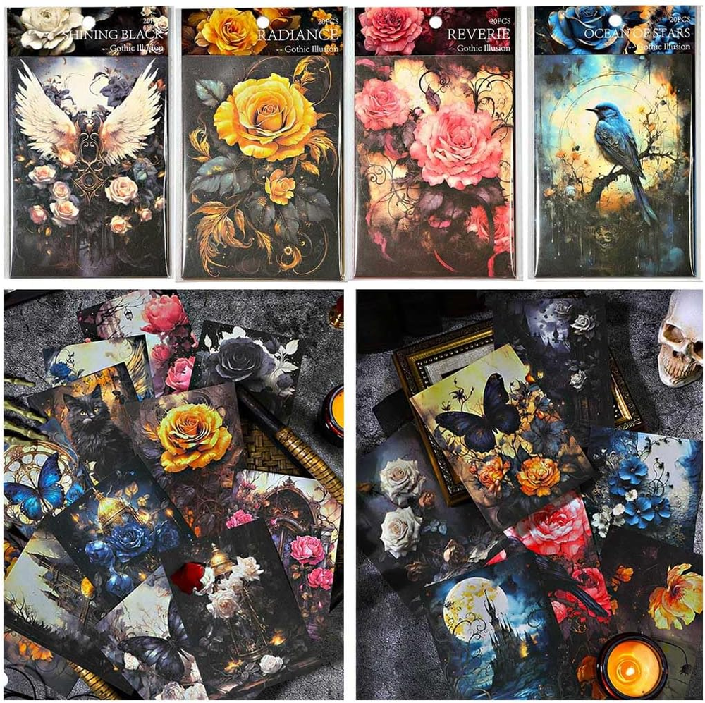 80 Sheets Gothic Scrapbook Paper, Vintage Floral Decoupage Paper for Junk Journa