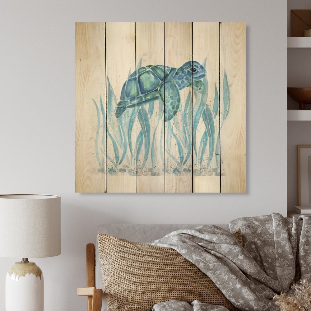 Designart 'Aquarelle Painting Turtle Art' Nautical & Coastal Wood Wall Art -