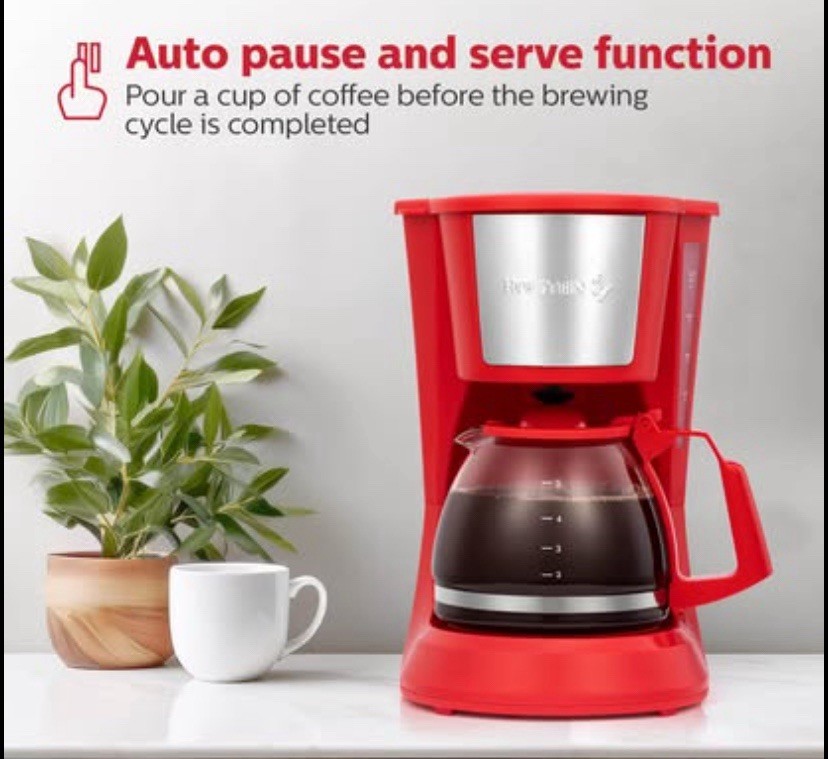 Holstein Housewares 5 Cup Drip Coffee Maker Compact with Reusable Filter Red
