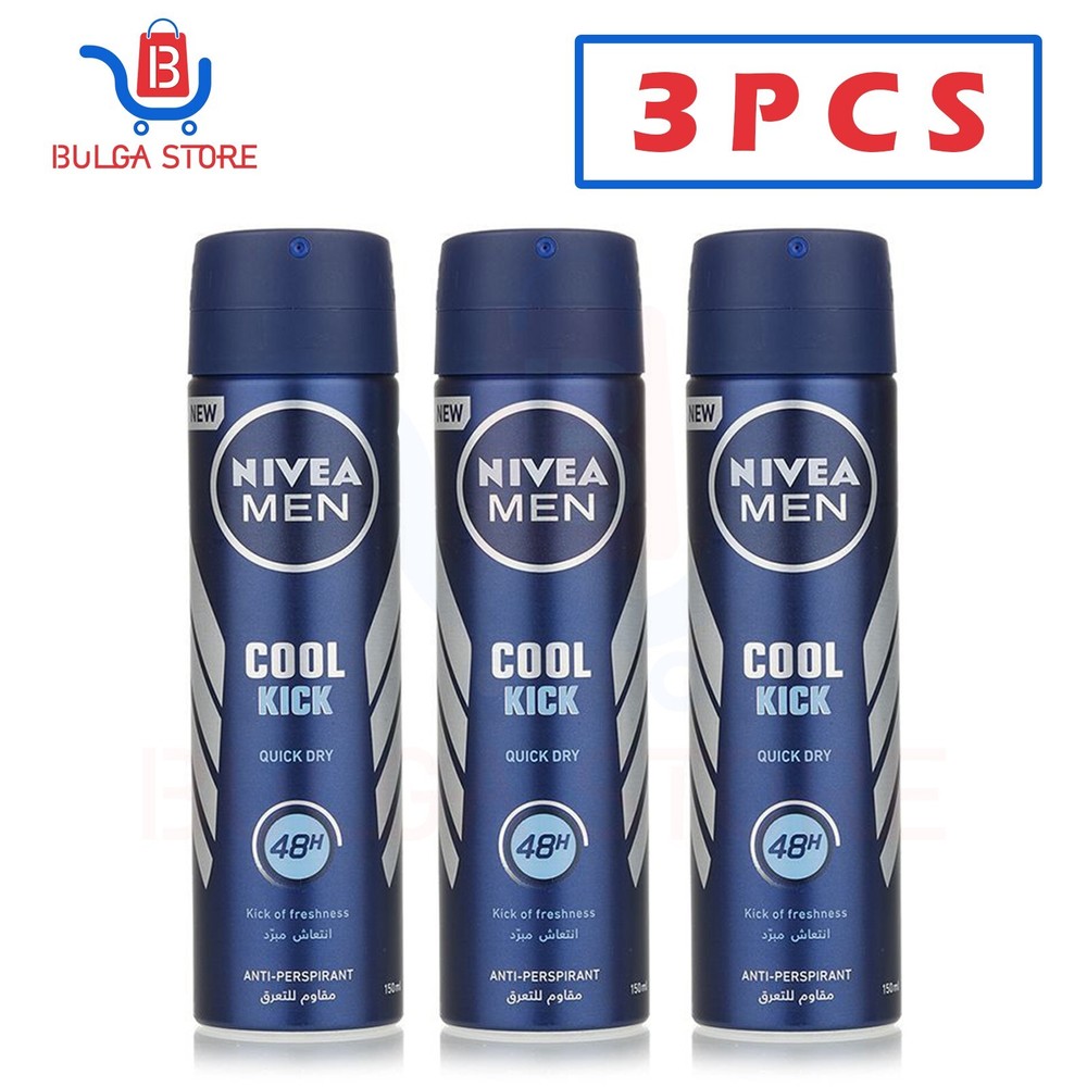 3 x 150ml NIVEA Deodorant Spray For Men Cool Kick 48hr Skin and body care