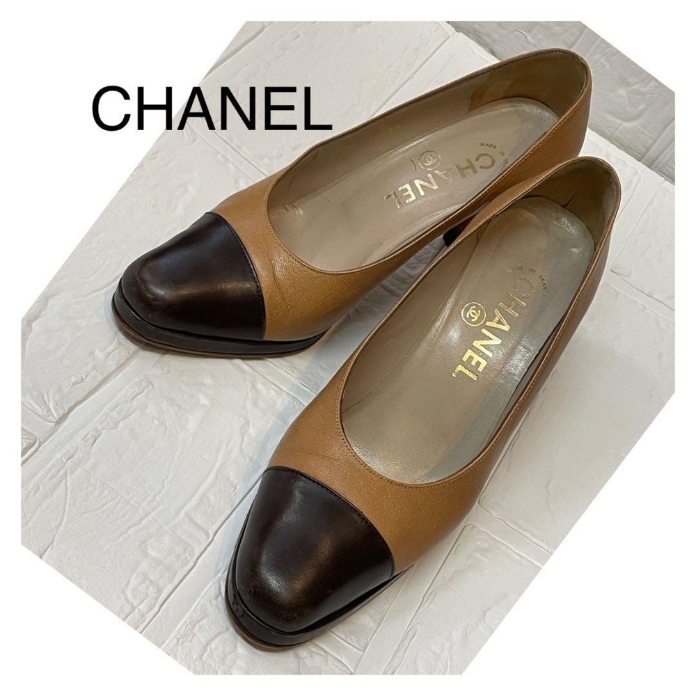 CHANEL EU 37 Camel Womens Pumps Heel Used Shoes Af1229