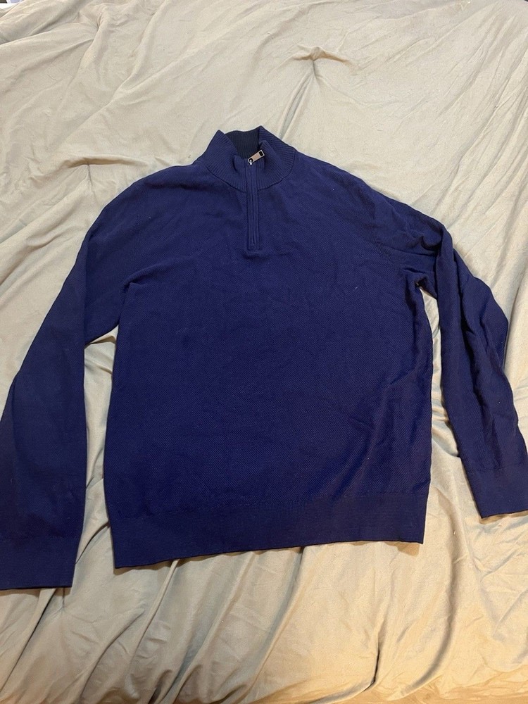 Bonobos Men's Navy Blue Slim Fit Quarter Zip Sweater Large Long Sleeve Pullover