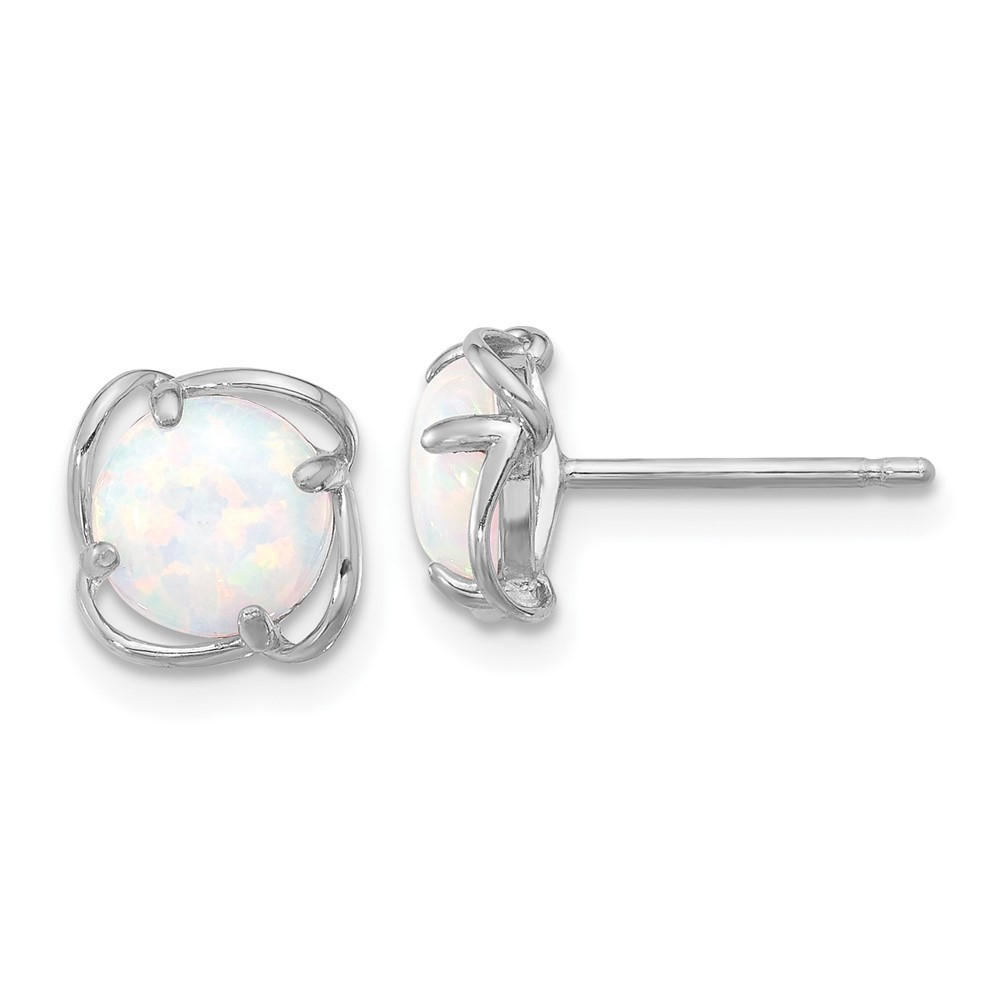 Sterling Silver Polished Round Lab Created Opal Post Stud Earrings 1.1gm L-8.7mm