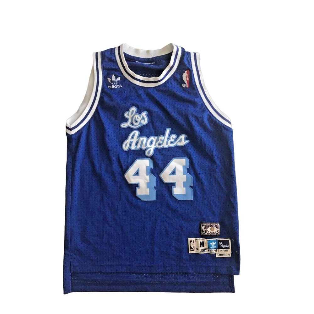 Youth Jerry West #44 Lakers NBA Jersey M Adidas Hardwood Classics +2 Length