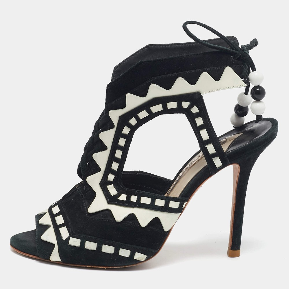 Sophia Webster BlackWhite Suede and Leather Riko Cut Out Ankle Sandals Size 38.5