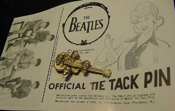 Vintage 1964 Beatles Guitar Tie Pin with John Lennon Signed Photo