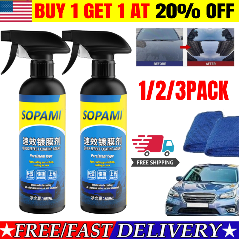 500ml Sopami Car Coating Spray Protection Quick Car Wax Polish Motorcycle Set US