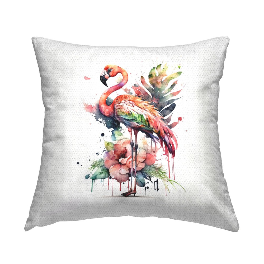 Tropical Hibiscus Flamingo Pink Outdoor Printed Pillow 18x18