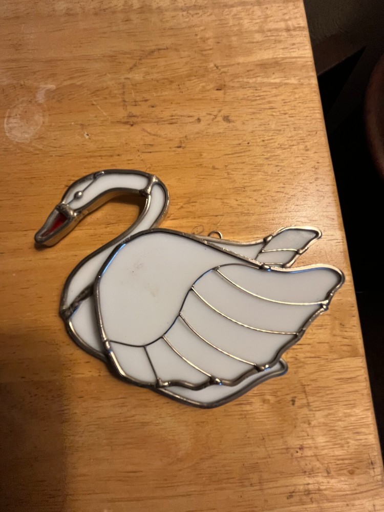 stained glass white swan handcrafted sun catcher window art