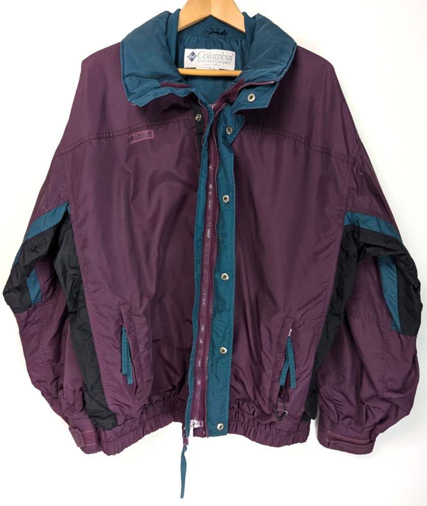 COLUMBIA 90s Mens L Radial Sleeve Bugaboo Shell Jacket Maroon Green Vintage