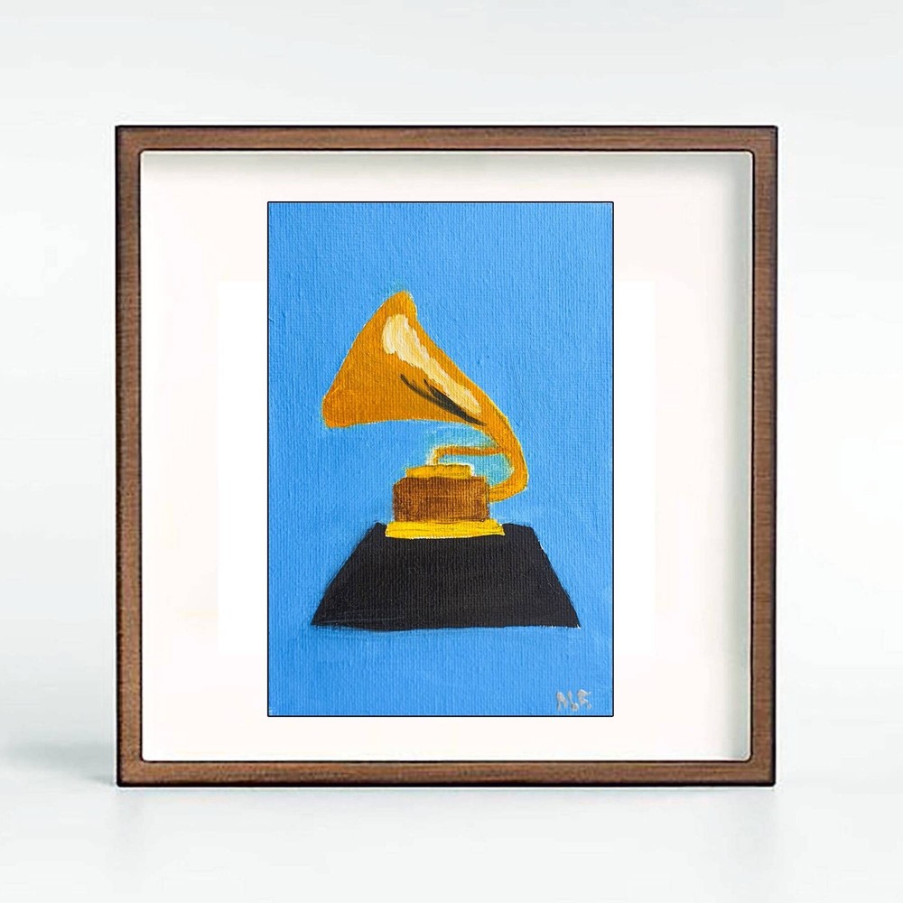 Vintage Brass Gramophone Horn Wall Art Original Painting Los Angeles CA