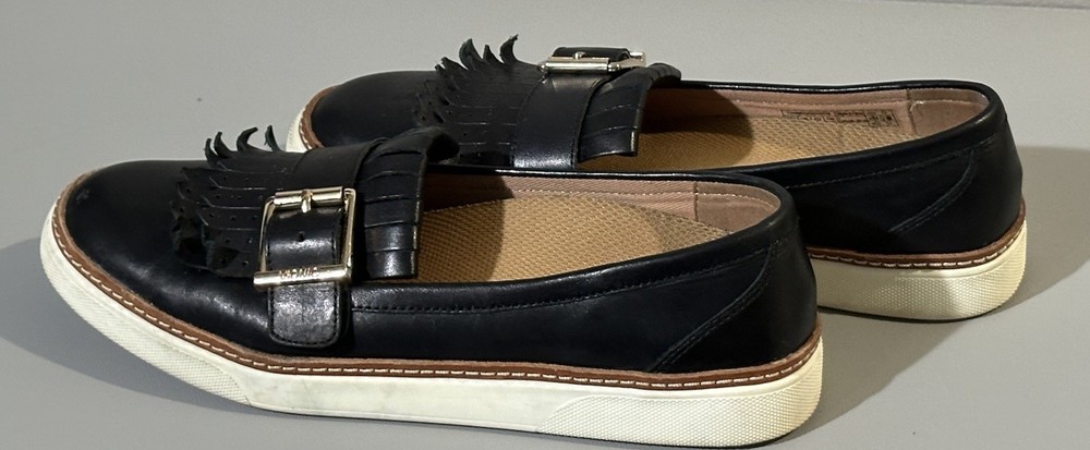 Vionic Sunny Cambridge Black Leather Kilte Slip On Loafers  Women Size 8