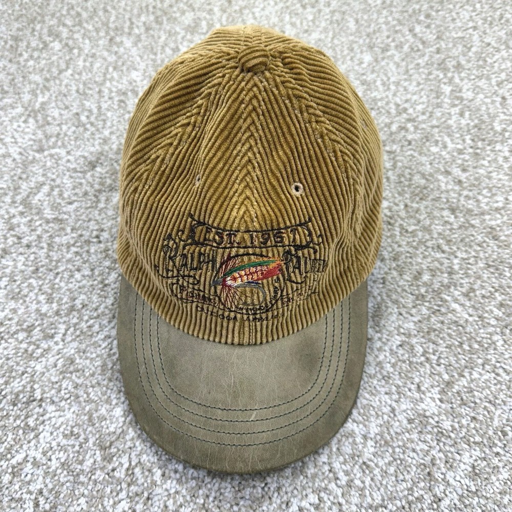 Polo Ralph Lauren Cap Corduroy Fishing Tackle Sportsman Leather Lure Embroidered