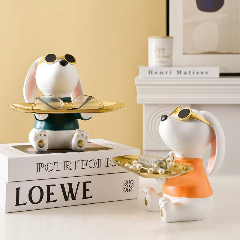 Figurine Animal Dog Tray Resin Small Multicolor Carved Solid Modern Free Stand