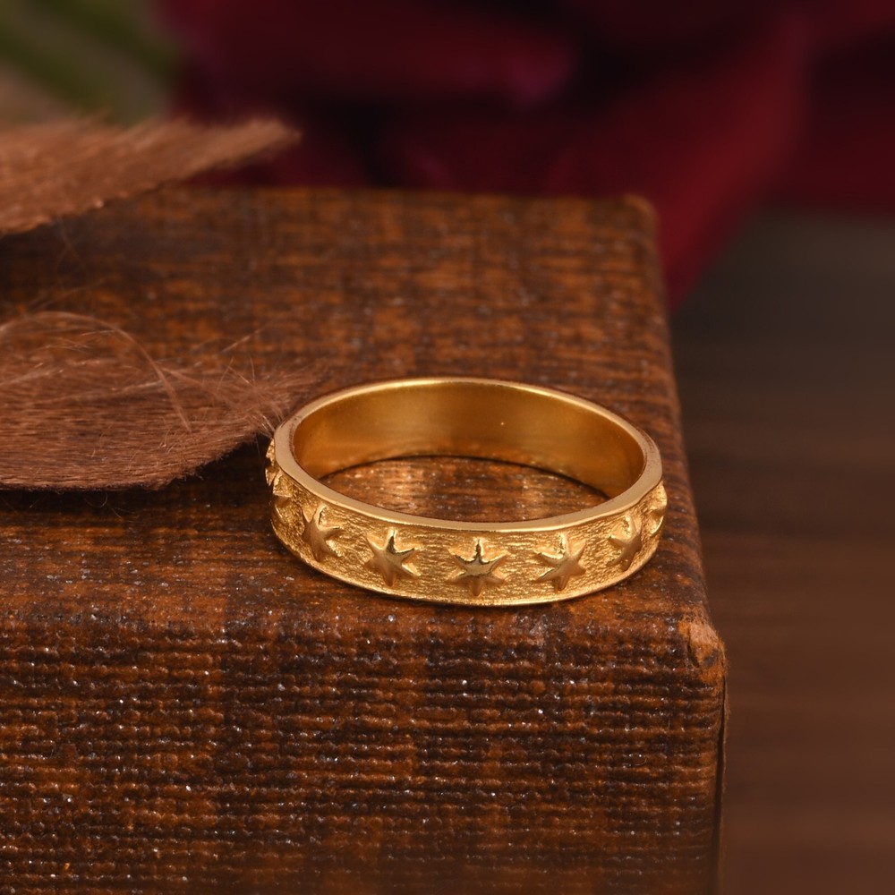 Sterling Silver Eternity Star Band Ring, Dainty Celestial Ring, Gold Stars Ring