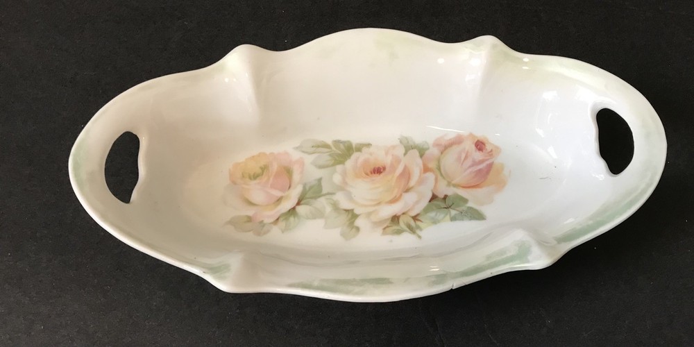 Vintage Made in Germany Floral peach Porcelain Relish Nut Candy Trinket Dish