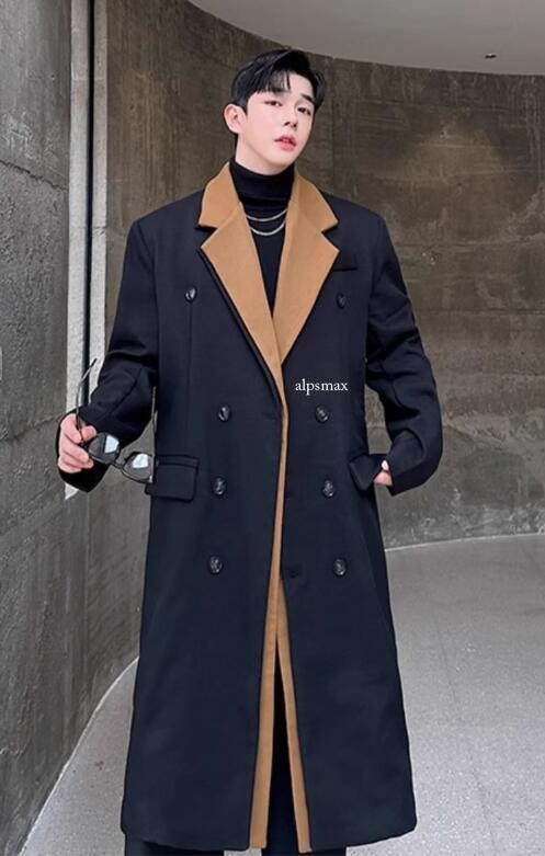 New Men's Long Jacket Coat Double Breasted Parka Winter Lapel Overcoat Outwear