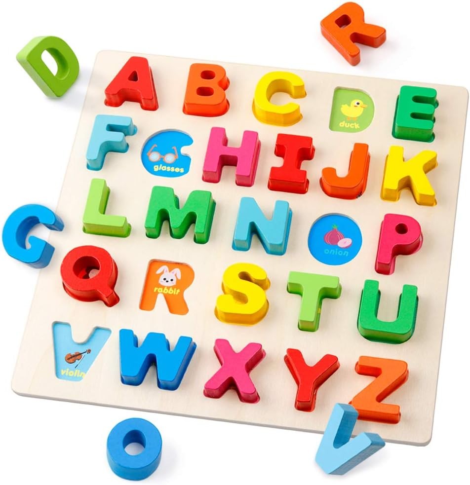 Coogam Wooden Alphabet Puzzle – ABC Letters Sorting Board Blocks Montessori Ma