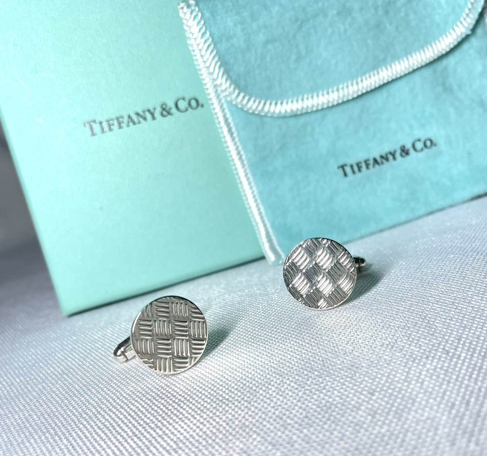 Auth Tiffany Cufflinks Vintage Hairline x Mirror Surface Sterling Silver cuffs