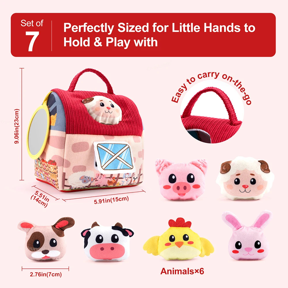 Plush Barn With Farm Animals Montessori Sensory Baby Toy Gift