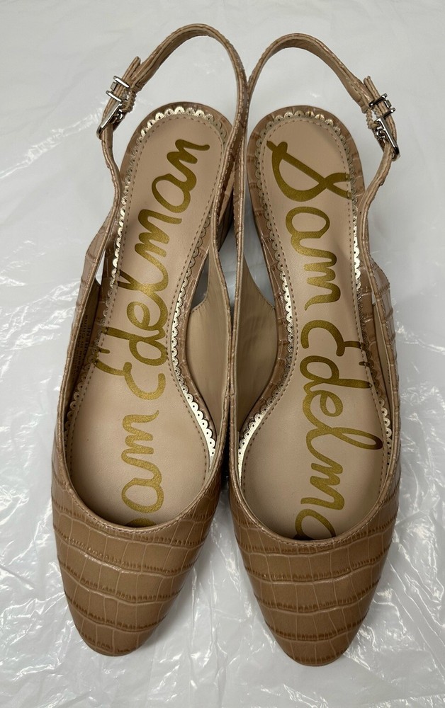 Sam Edelman Women’s Beige  Slingback Croco Embossed Leather Shoes Size 8