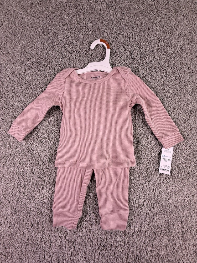 NWT Carter's Just One You 9 Months Pink Waffle Knit Thermal Pajama Set 2pc Snug