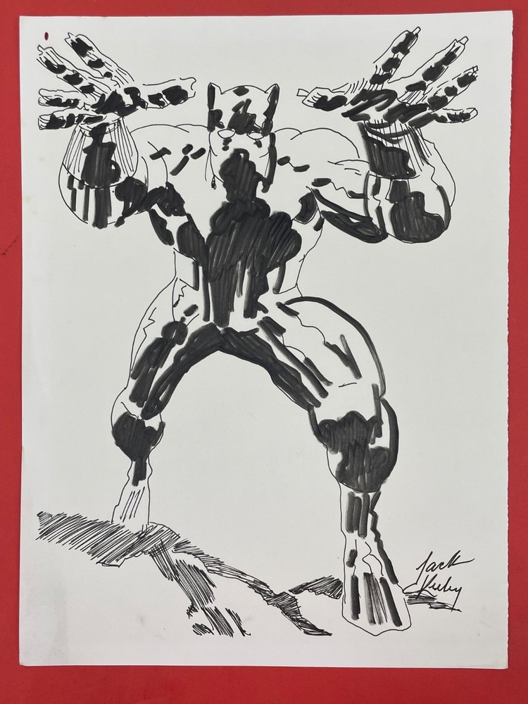 Jack Kirby Ink on paper Drawing (Handmade) signed and stamped