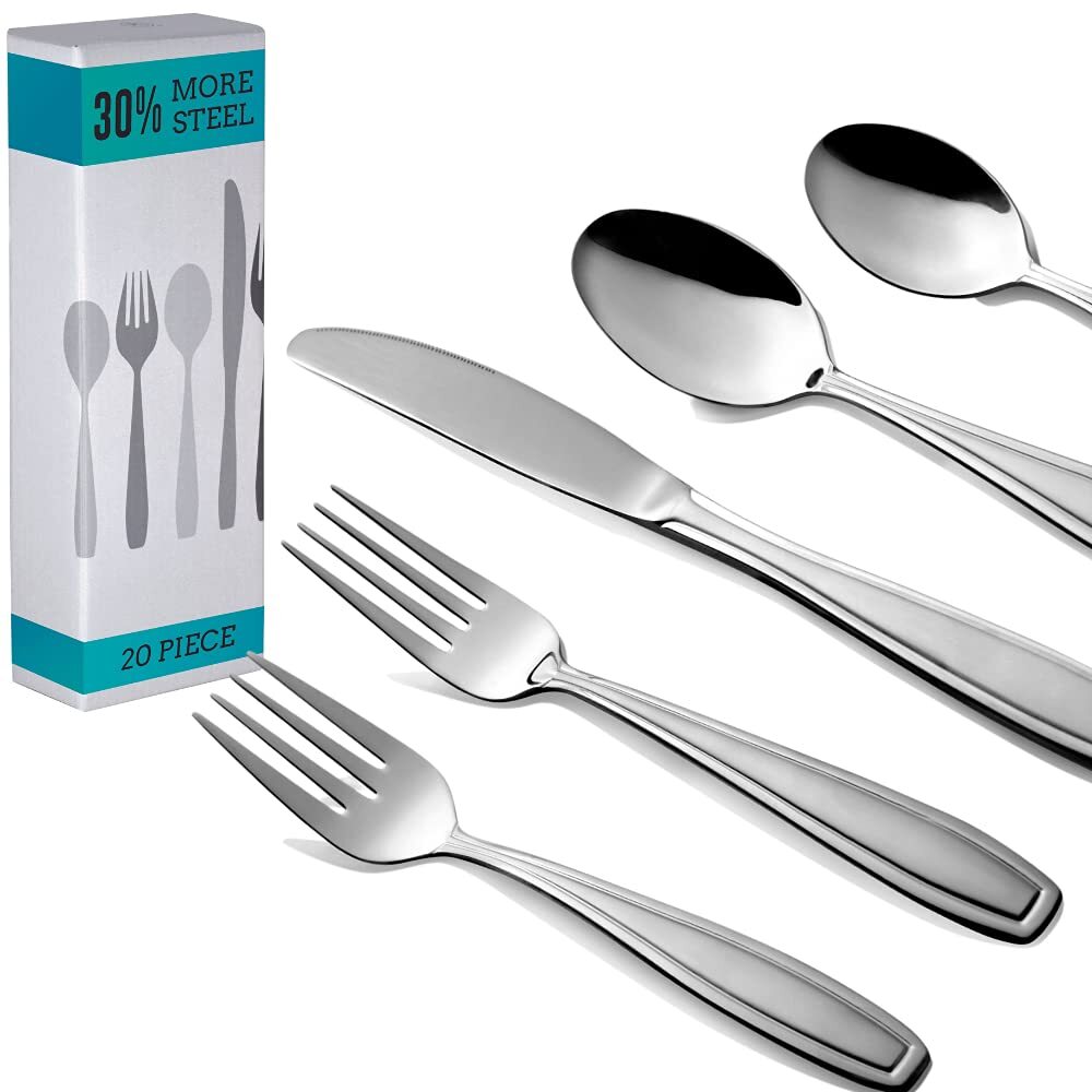 20-Piece Silverware Set, Service for 4, Durable Stainless Steel Flatware, Dis...
