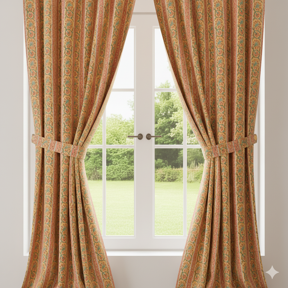 Hand Block Print Cotton Curtains Floral Living Room Drapes Handmade Set of 2