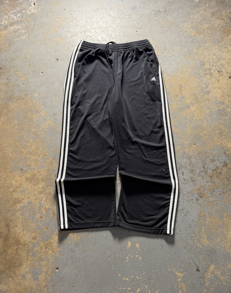 Vintage Adidas Y2K Baggy Wide Leg Black Stripped Track Sweatpants-Size Large