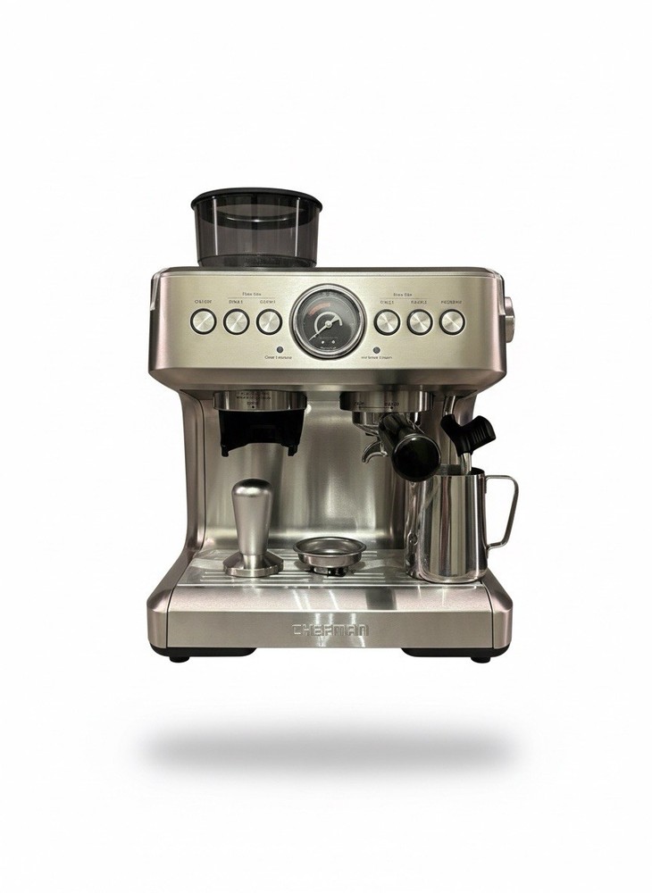 Chefman Crema Supreme Espresso Machine with Conical Burr Grinder and Steam Wand