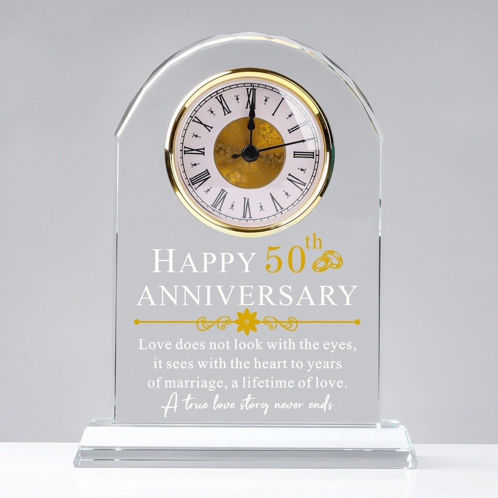 Best 50th Wedding Anniversary Glass Clock Gift for Parents, 50 Years of Marri...