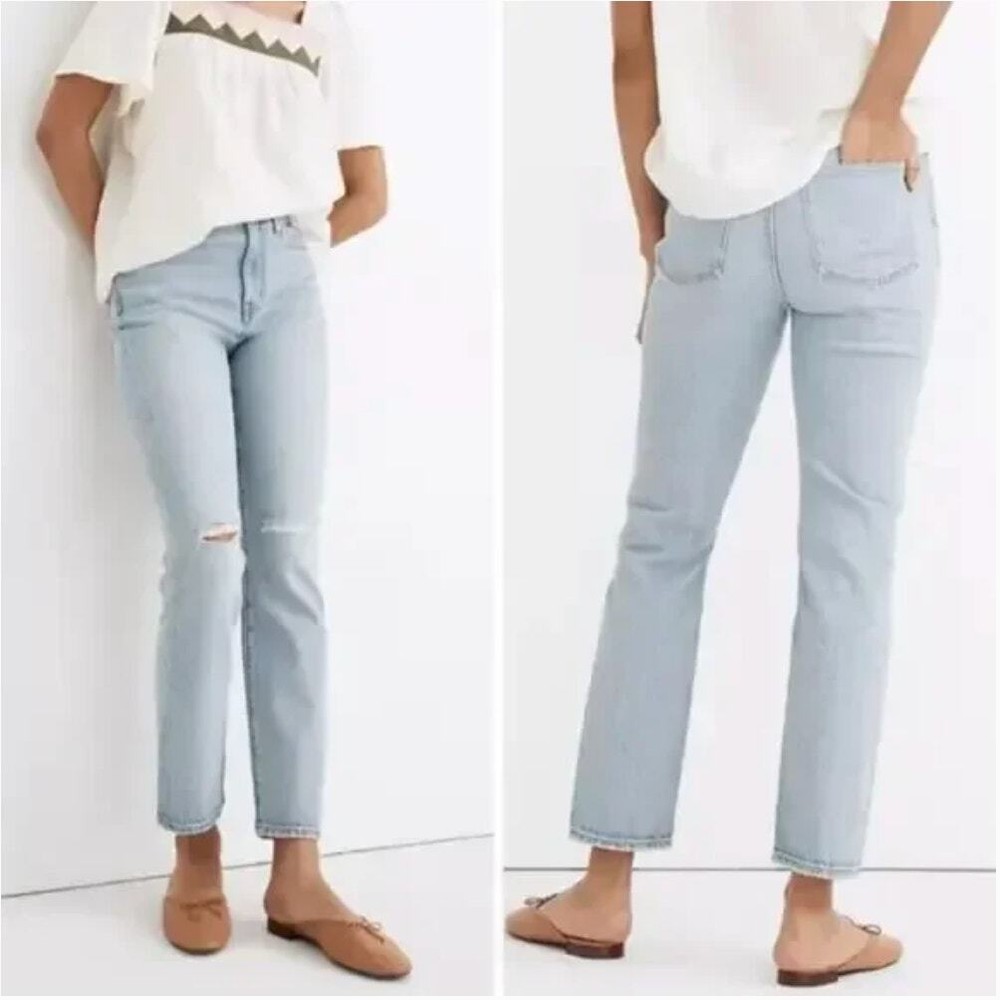 Madewell High-Rise Slim Ripped Crop Boyjean in Dumas Wash Size 28