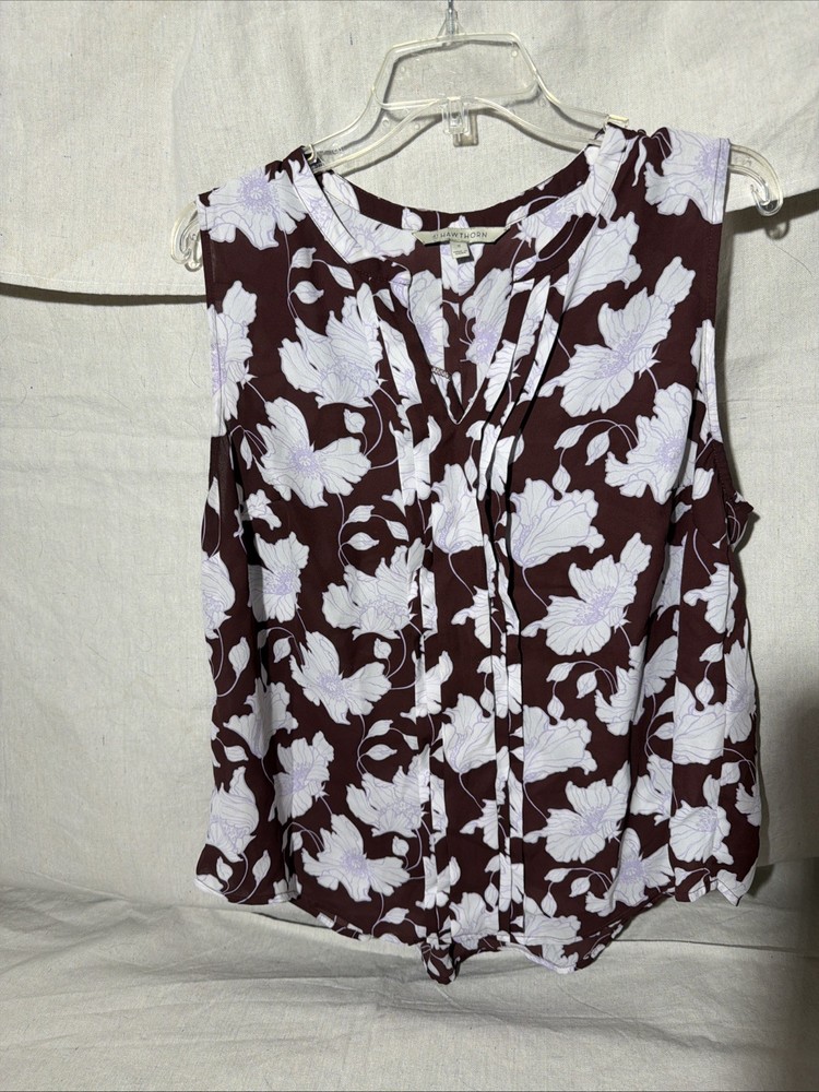 41 Hawthorn Women's Size XL Burgundy Floral Print Breyson Pleated Detail Blouse