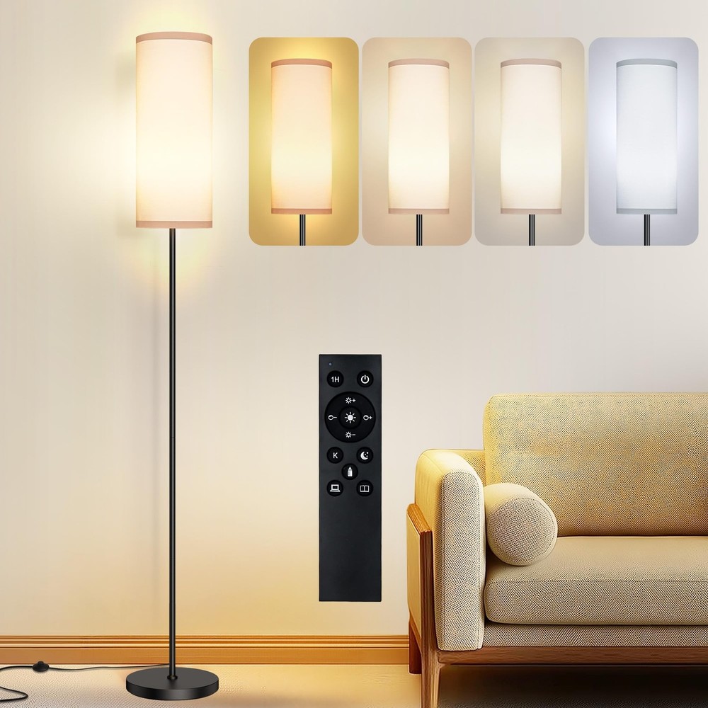PARTPHONER Modern Floor Lamp with Remote and Stepless Dimmable LED Bulb