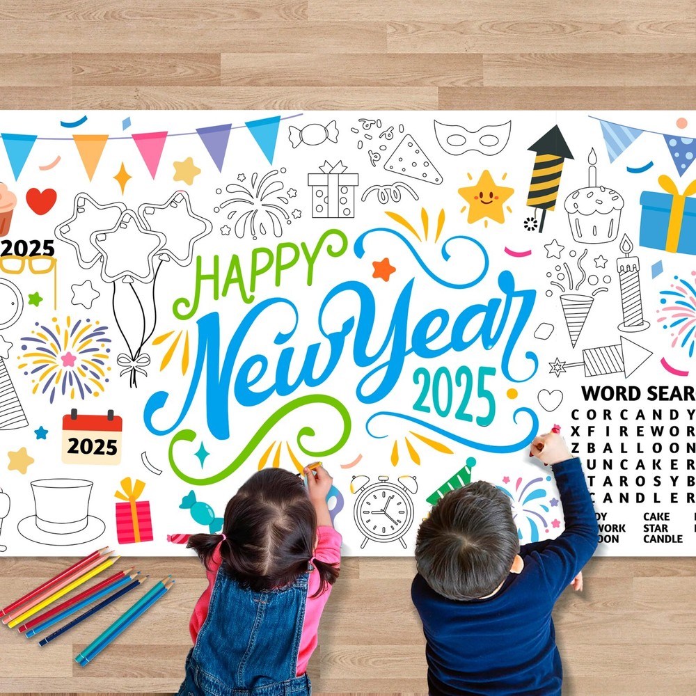 Giant New Years Coloring Poster, Happy New Year Large Coloring Poste  Happy-image