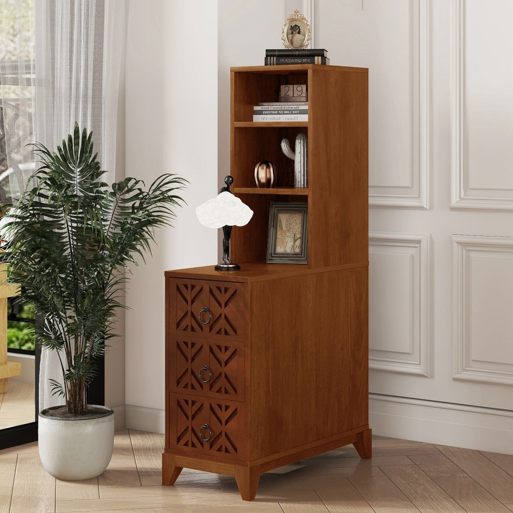 End Table W 3 Drawers Corner Table W 2 Open Shelves Tall Side Table