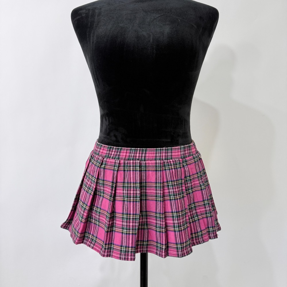 AvidLove Plaid Pleated Micro Mini Skirt Size XS Pink Coquette Cosplay Costume