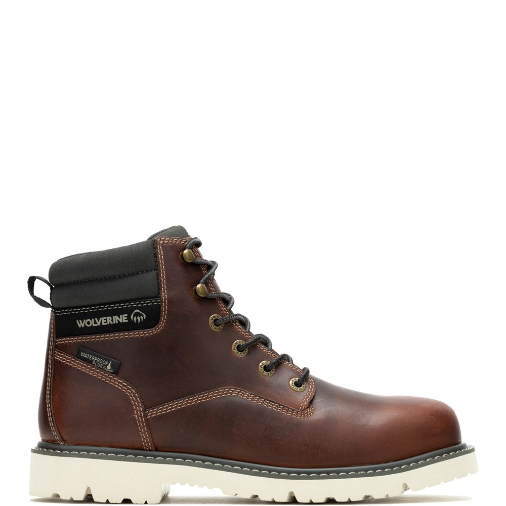 Wolverine Revival Waterproof Brown Leather Work Boots for Men