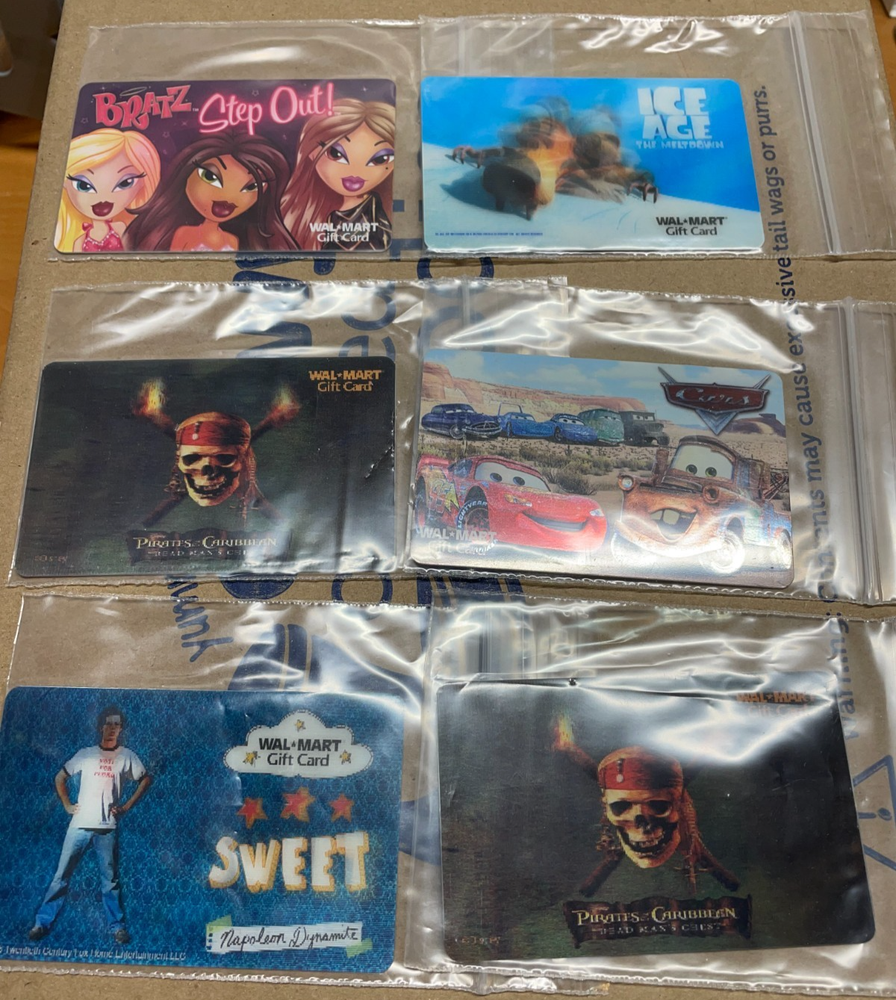 WALMART Lenticular MOVIE Gift Card Lot ($0) Napoleon Pirates Cars Ice Age Bratz