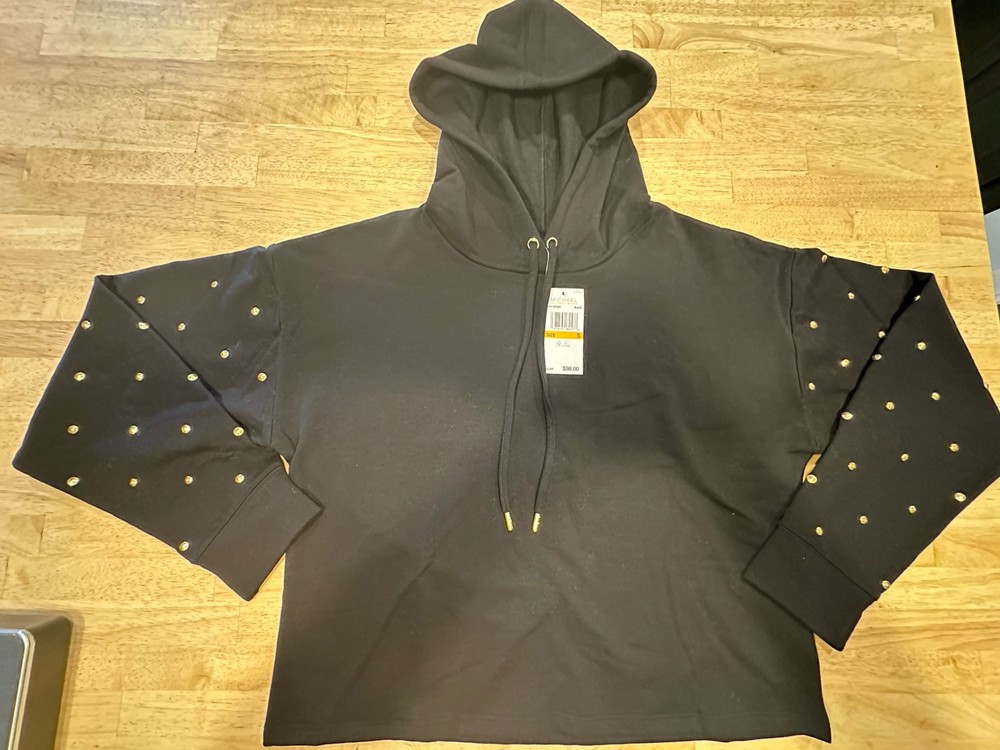 NWT Michael Kors Gold Studded Black Hoodie Women's Small 2024 MK Designer